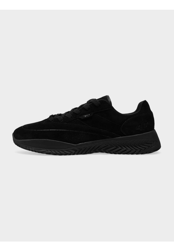 4f - Buty lifestyle sneakersy TRE-360 skórzane męskie. Okazja: na co dzień. Zapięcie: sznurówki. Kolor: czarny. Materiał: skóra. Szerokość cholewki: normalna. Sport: skateboard