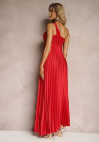 Renee - Czerwona Asymetryczna Sukienka Plisowana na Jedno Ramię z Gumką w Talii Elashay. Kolor: czerwony. Materiał: materiał. Typ sukienki: asymetryczne. Styl: elegancki #4