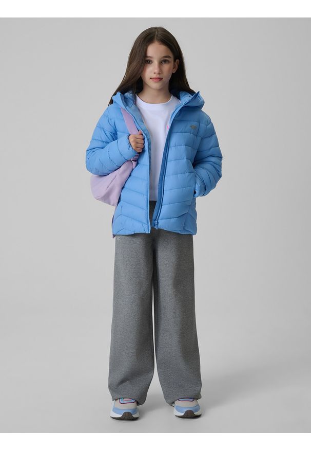 4f - 4F Kurtka z wypełnieniem syntetycznym dziewczęca - niebieska 164 (13-14 lat). Kolor: niebieski. Materiał: syntetyk. Wzór: gładki. Sezon: lato