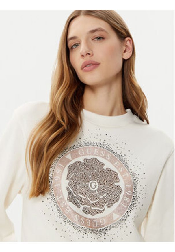 Guess Bluza W5RQ05 K7EX1 Écru Regular Fit. Materiał: syntetyk, bawełna