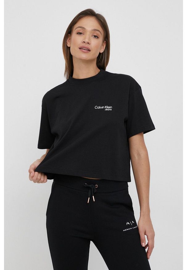 Calvin Klein Jeans t-shirt bawełniany J20J218802.PPYY kolor czarny. Kolor: czarny. Materiał: bawełna. Długość rękawa: krótki rękaw. Długość: krótkie. Wzór: nadruk