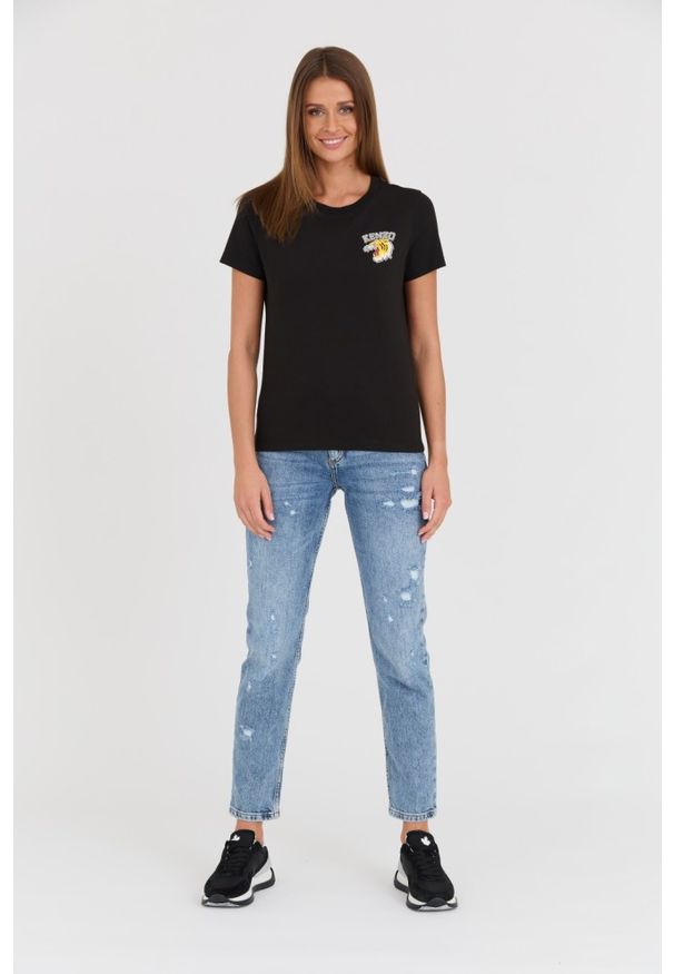 Kenzo - KENZO Czarny damski t-shirt WITH 'TIGER VARSITY' PRINT, Rozmiar XS. Kolor: czarny. Wzór: nadruk