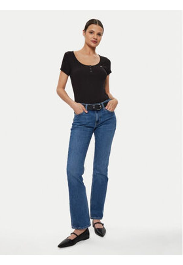 Tommy Jeans T-Shirt Henley DW0DW18669 Czarny Slim Fit. Typ kołnierza: typu henley. Kolor: czarny. Materiał: bawełna