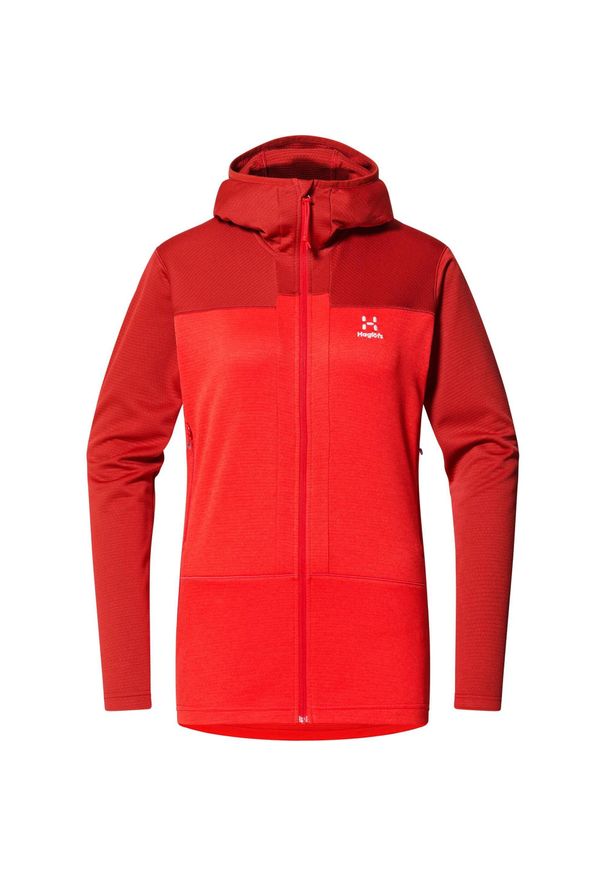 Haglöfs - Bluza techniczna damska ROC Flash Mid Hood. Kolor: czerwony. Styl: sportowy. Sport: turystyka piesza