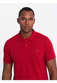 Ombre Clothing - Komplet męskich t-shirtów bawełnianych polo BASIC – granatowy/biały/czerwony V3 OM-POBS-0133 - XXL. Typ kołnierza: polo. Kolor: czerwony. Materiał: bawełna. Wzór: haft. Styl: klasyczny, sportowy #7