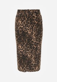 Renee - Brązowa Bawełniana Spódnica w Panterkę High Waist z Rozcięciem z Przodu Harilie. Okazja: na co dzień. Stan: podwyższony. Kolor: brązowy. Materiał: bawełna. Wzór: motyw zwierzęcy. Styl: casual, elegancki #8
