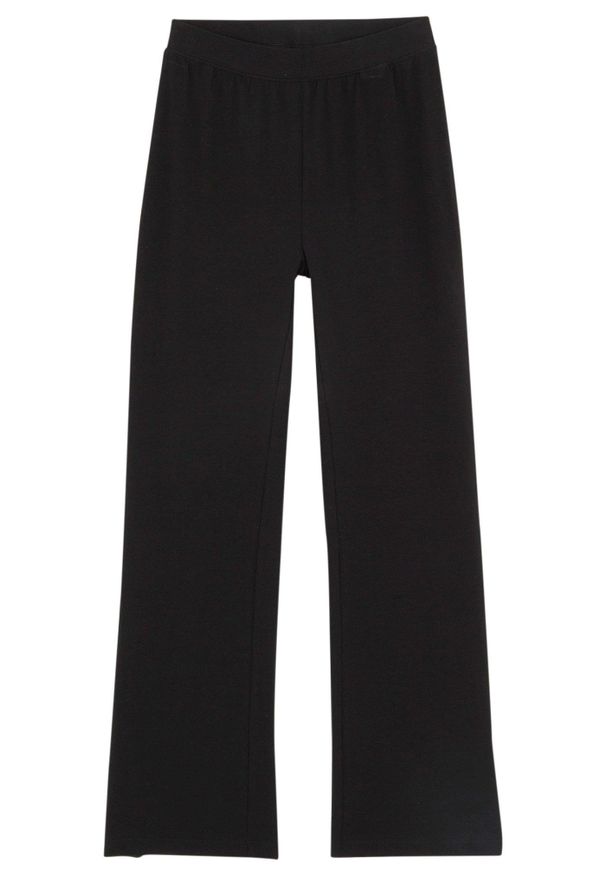 bonprix - Spodnie z poszerzaną nogawką z mieszanki bawełny organicznej z rozcięciami po bokach. Kolor: czarny. Materiał: bawełna