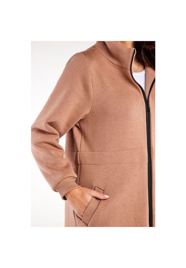 Infinite You - Długa bluza z kołnierzem zapinana na zamek beż. Okazja: na co dzień. Kolor: beżowy. Materiał: bawełna. Długość: długie. Styl: casual