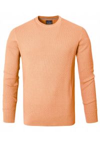 Lekki, Męski Sweter Bawełniany - Pako Jeans - Brzoskwiniowy. Okazja: na spotkanie biznesowe, do pracy. Kolor: pomarańczowy. Materiał: bawełna. Styl: biznesowy, klasyczny #1