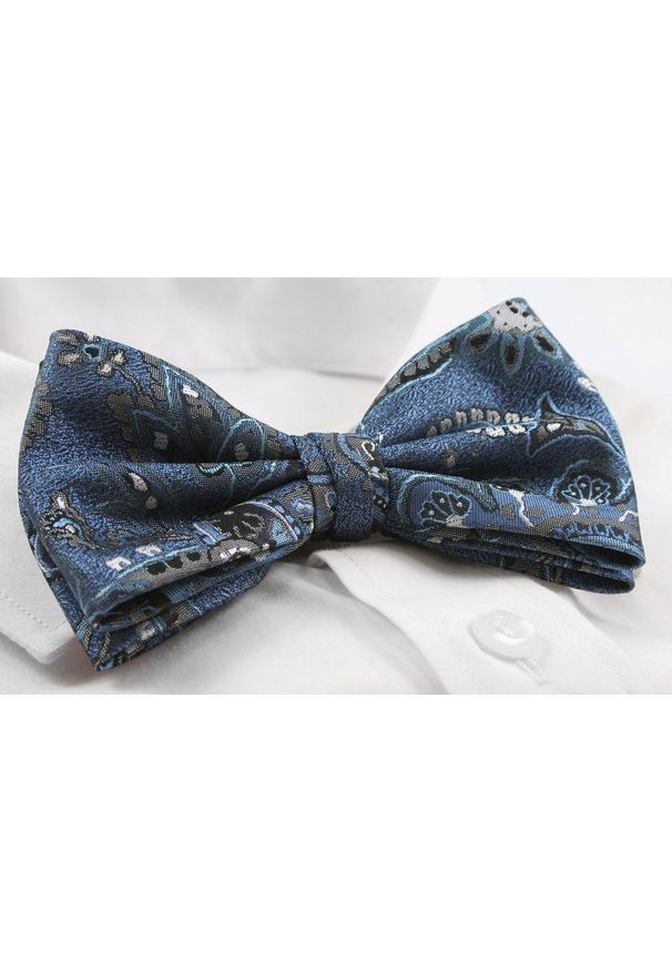 Chattier - Mucha CHATTIER z Białą Poszetką - Niebieska ze Wzorem. Kolor: niebieski. Materiał: poliester. Styl: sportowy, elegancki