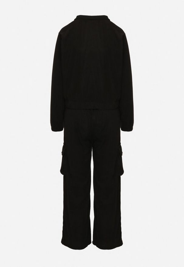 Born2be - Czarny Komplet Dresowy w Stylu Cargo Bluza ze Stójką i Szerokie Spodnie Arritarra. Kolor: czarny. Materiał: dresówka