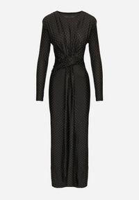 Born2be - Czarna Sukienka Koktajlowa o Dopasowanym Kroju z Cyrkoniami i Marszczeniem w Talii Issalina. Okazja: na imprezę. Kolor: czarny. Długość rękawa: długi rękaw. Wzór: aplikacja. Typ sukienki: dopasowane. Styl: wizytowy #3