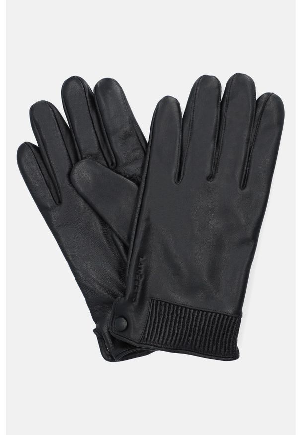Lancerto - Rękawiczki Czarne Skórzane ze Ściągaczem Touch 2. Kolor: czarny. Materiał: skóra