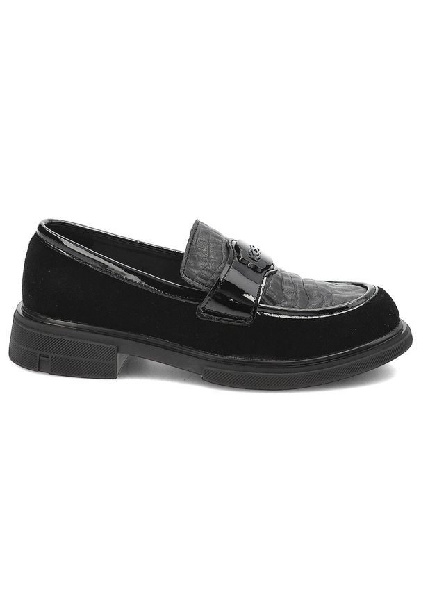 Czarne Mokasyny Filippo Modne Obuwie Damskie. Okazja: na co dzień. Kolor: czarny. Materiał: zamsz, skóra. Obcas: na obcasie. Styl: klasyczny, casual, elegancki. Wysokość obcasa: średni