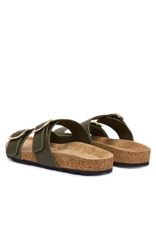 TOMMY HILFIGER - Tommy Hilfiger Klapki Leather Double Strap Cork Sandals FW0FW09118 Zielony. Kolor: zielony. Materiał: skóra