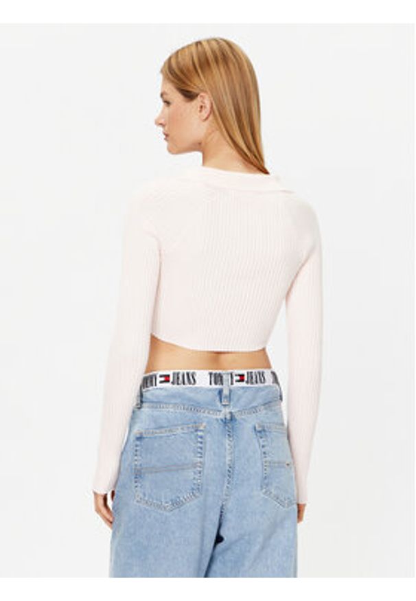 Tommy Jeans Sweter DW0DW14950 Różowy Slim Fit. Kolor: różowy. Materiał: syntetyk