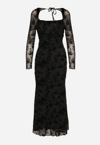 Born2be - Czarna Dopasowana Sukienka VICES z Odkrytymi Plecami Ozdobiona Tiulową Koronką Ravita. Okazja: na randkę. Typ kołnierza: dekolt kwadratowy. Kolor: czarny. Materiał: tiul, koronka. Wzór: aplikacja, koronka. Typ sukienki: dopasowane. Styl: elegancki #6