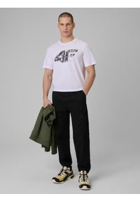 4f - 4F T-shirt regular z nadrukiem męski - biały L. Okazja: na co dzień. Kolor: biały. Materiał: dzianina, bawełna, materiał. Wzór: nadruk. Styl: klasyczny, casual #2