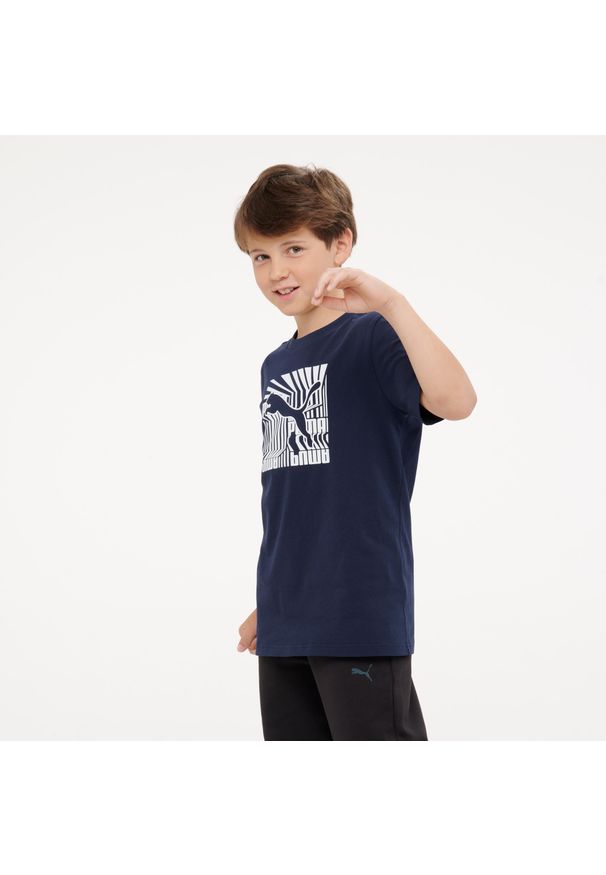 Decathlon - Koszulka dziecięca Puma. Kolor: niebieski. Materiał: bawełna. Sport: joga i pilates