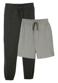 Spodnie dresowe chłopięce (2 części), bawełna organiczna bonprix antracytowy melanż - jasnoszary melanż. Kolor: szary. Materiał: dresówka, bawełna. Długość: krótkie. Wzór: melanż #1