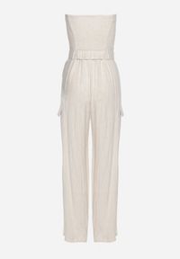 Born2be - Jasnobeżowy Kombinezon Zwężany w Talii Lnem i Wiskozą Qurefia. Okazja: na co dzień. Kolor: beżowy. Materiał: len, wiskoza. Długość: długie. Styl: casual, elegancki #7