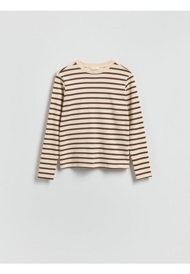 Reserved - Longsleeve z merceryzowanej bawełny - brązowy. Kolor: brązowy. Materiał: bawełna. Długość rękawa: długi rękaw