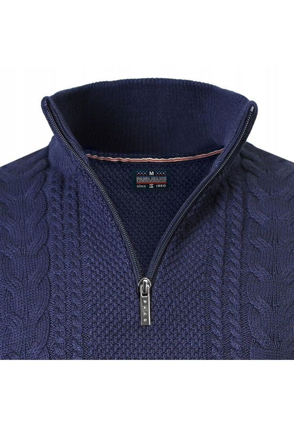 Bawełniany Sweter na Zamek, Wysoki Kołnierz - Pako Jeans - Granatowy. Kolor: niebieski. Materiał: bawełna. Sezon: wiosna, zima, jesień. Styl: elegancki, klasyczny