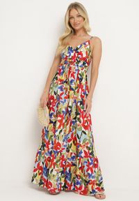 Born2be - Biało-Czerwona Wiskozowa Sukienka na Ramiączkach z Kopertowym Dekoltem i Gumką w Talii z Tiamalen. Okazja: na co dzień, na imprezę. Typ kołnierza: dekolt kopertowy. Kolor: biały. Materiał: wiskoza. Długość rękawa: na ramiączkach. Wzór: aplikacja. Typ sukienki: kopertowe. Styl: casual, klasyczny, elegancki, wizytowy #6