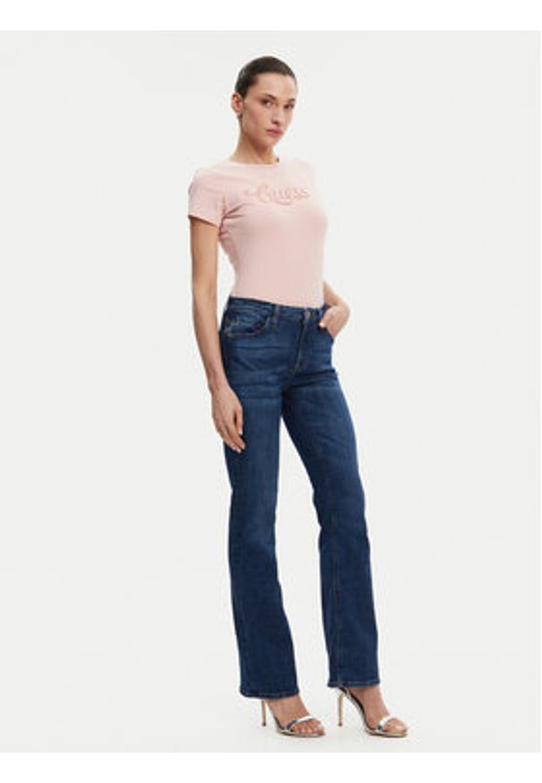 Guess T-Shirt W5GI47 KA0Q1 Różowy Slim Fit. Kolor: różowy. Materiał: bawełna