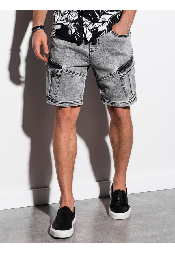 Ombre Clothing - Krótkie spodenki męskie jeansowe W220 - szare - XL. Okazja: na co dzień. Kolor: szary. Materiał: jeans. Długość: krótkie. Sezon: wiosna, lato. Styl: casual