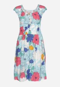 Born2be - Jasnoniebieska Bawełniana Sukienka o Rozkloszowanym Kroju z Gumką w Talii w Kwiatowy Wzór Rishta. Kolor: niebieski. Materiał: bawełna. Wzór: kwiaty. Sezon: lato. Styl: street #2