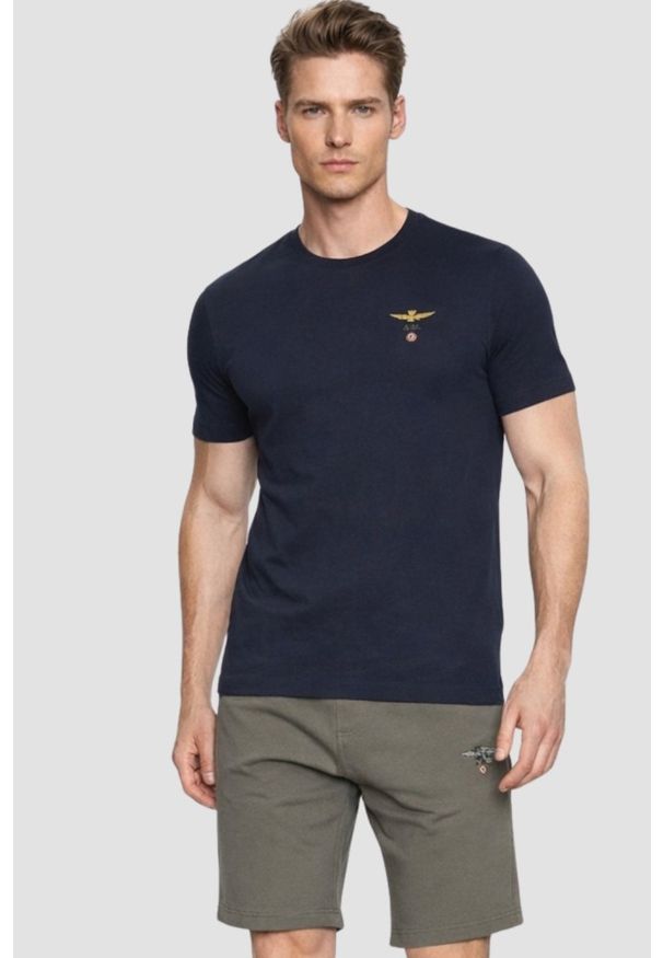 Aeronautica Militare - AERONAUTICA MILITARE Granatowy bawełniany męski t-shirt, Rozmiar XXL. Okazja: na co dzień. Kolor: niebieski. Materiał: bawełna. Styl: casual, klasyczny