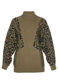Przyjazny dla środowiska sweter z połyskującymi kamieniami bonprix zielony khaki - czarny wzorzysty. Kolor: zielony. Materiał: materiał, poliester, poliamid #1