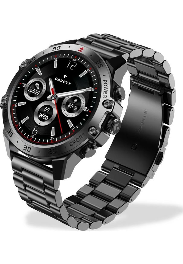 GARETT - Smartwatch Garett V14 czarny stalowy. Rodzaj zegarka: smartwatch. Kolor: wielokolorowy, czarny, szary