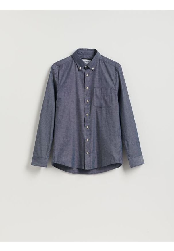 Reserved - Bawełniana koszula regular fit - granatowy. Kolor: niebieski. Materiał: bawełna