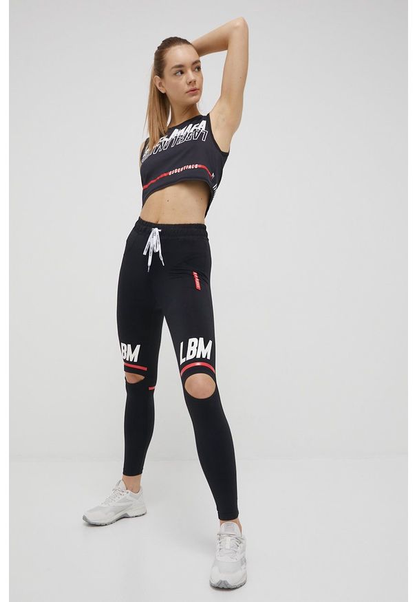 LABELLAMAFIA - LaBellaMafia legginsy treningowe Essentials damskie kolor czarny z nadrukiem. Stan: podwyższony. Kolor: czarny. Wzór: nadruk