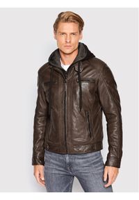 Serge Pariente Kurtka skórzana Erico Hood Brązowy Regular Fit. Kolor: brązowy. Materiał: skóra