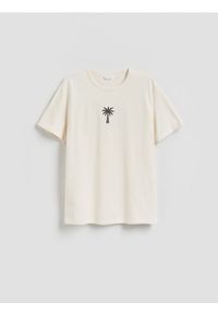 Reserved - T-shirt comfort z nadrukiem - złamana biel. Materiał: bawełna, dzianina. Wzór: nadruk #1