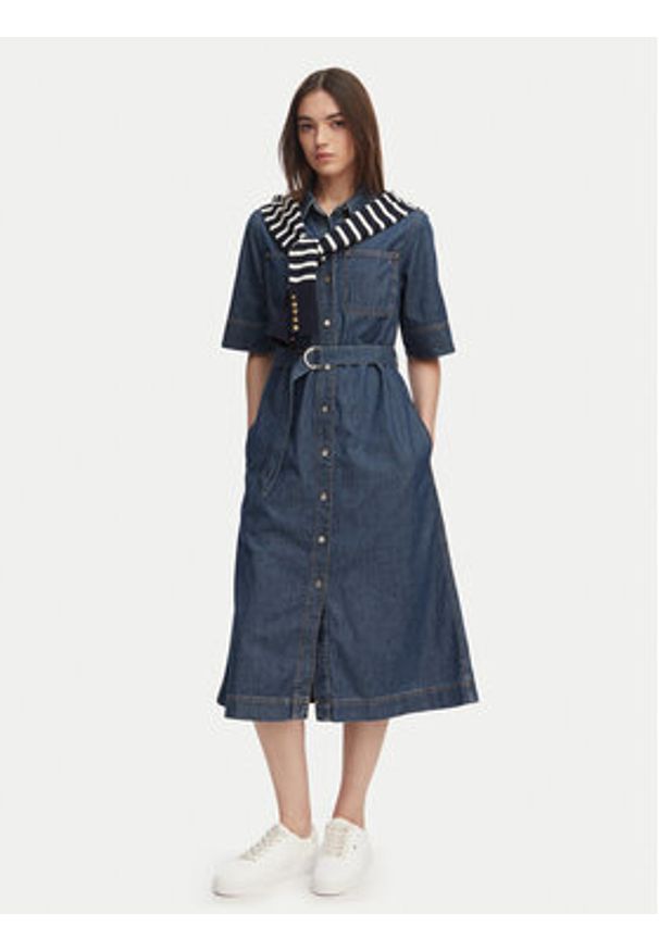 TOMMY HILFIGER - Tommy Hilfiger Sukienka jeansowa WW0WW50622 Niebieski Regular Fit. Kolor: niebieski. Materiał: bawełna