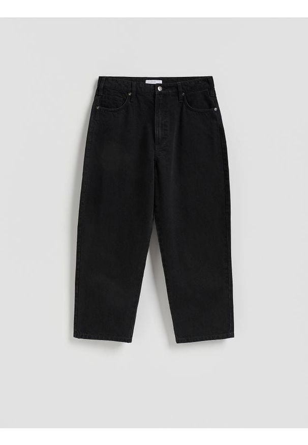 Reserved - Jeansy barrel leg - czarny. Kolor: czarny
