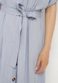 Born2be - Niebieska Koszulowa Sukienka z Lnem Wiskozą i Paskiem Lenaviel. Okazja: na co dzień. Kolor: niebieski. Materiał: len, wiskoza. Typ sukienki: koszulowe. Styl: casual, klasyczny #2