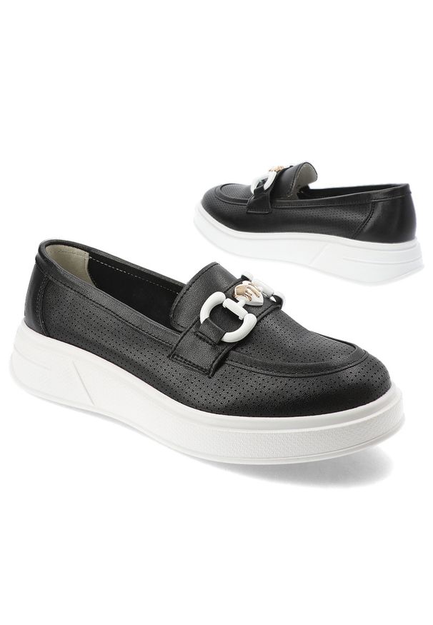 Czarne Mokasyny S.Barski Wygodne Wsuwane Obuwie Damskie. Zapięcie: bez zapięcia. Kolor: czarny. Wzór: ażurowy. Obcas: na obcasie. Styl: elegancki, klasyczny. Wysokość obcasa: niski