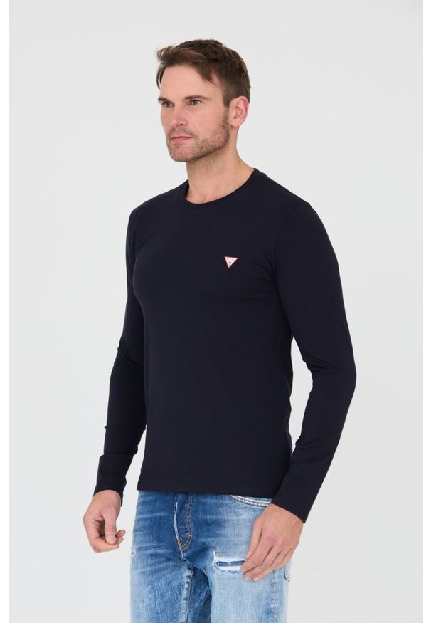 Guess - GUESS Granatowy męski longsleeve, Rozmiar XL. Kolor: niebieski. Długość rękawa: długi rękaw
