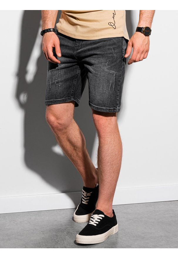 Ombre Clothing - Krótkie spodenki męskie jeansowe W307 - czarne - XXL. Kolor: czarny. Materiał: jeans. Długość: krótkie. Sezon: lato