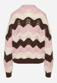 Born2be - Różowy Kardigan w Ażurowy Wzór z Dodatkiem Wełny i Wiskozy Esilla. Okazja: na co dzień. Typ kołnierza: dekolt w kształcie V. Kolor: różowy. Materiał: wełna, wiskoza. Długość: długie. Wzór: ażurowy. Styl: casual, elegancki, klasyczny #5