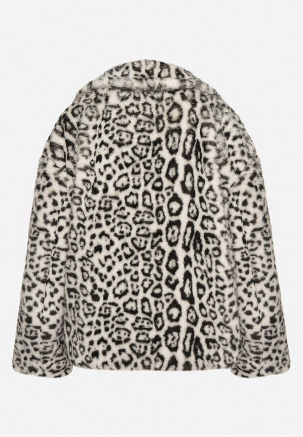Born2be - Biała Kurtka Futerko w Panterkę z Kieszeniami Fidelis. Okazja: na co dzień. Kolor: biały. Materiał: futro. Wzór: motyw zwierzęcy. Styl: casual, elegancki