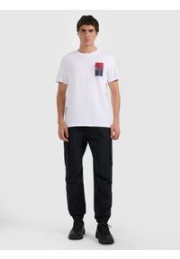 4f - 4F T-shirt regular z nadrukiem męski - biały S. Okazja: na co dzień. Kolor: biały. Materiał: materiał, bawełna. Wzór: nadruk. Styl: casual