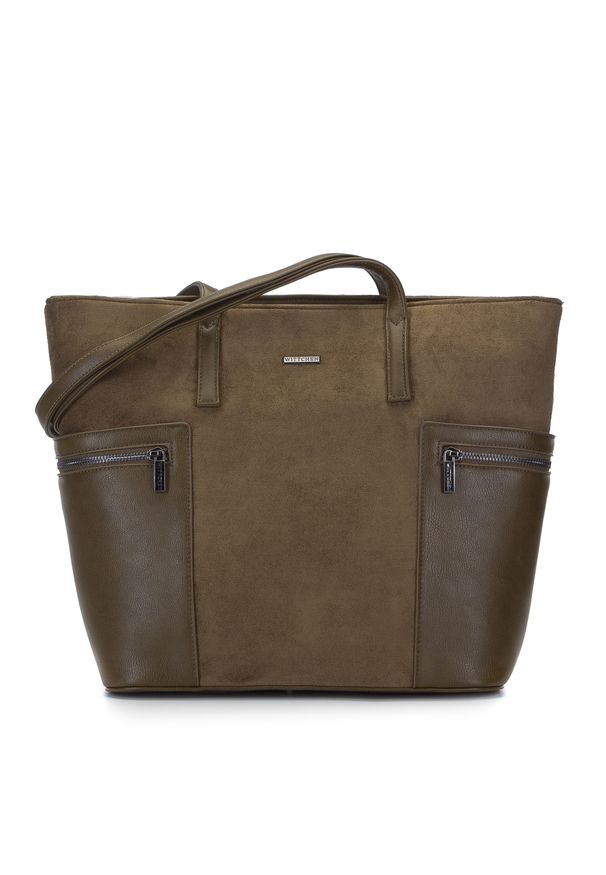 Wittchen - Torebka shopperka z bocznymi kieszeniami i ozdobnymi suwakami. Kolor: brązowy. Wzór: gładki. Materiał: skórzane. Styl: boho, klasyczny, elegancki, casual