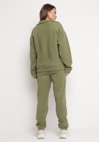 Born2be - Zielony 2-częściowy Polarowy Komplet Dresowy z Bluzą i Szerokimi Spodniami Aldonor. Kolor: zielony. Materiał: dresówka, polar #3