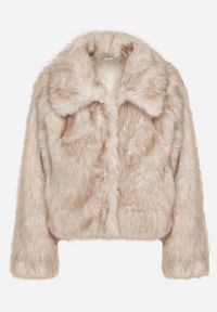 Born2be - Beżowa Krótka Kurtka Futerko z Kołnierzem Anantia. Okazja: na co dzień, na randkę, do pracy. Kolor: beżowy. Materiał: futro. Długość: krótkie. Styl: casual #4